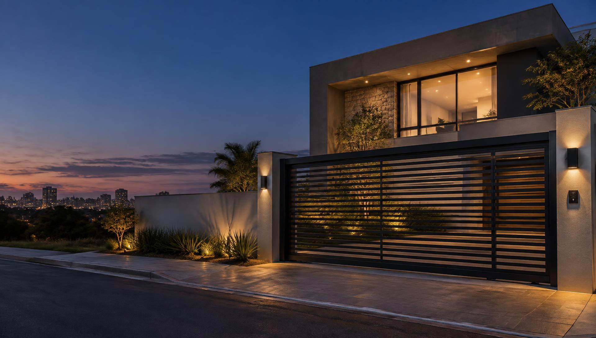 Residência moderna com portão eletrônico automatizado